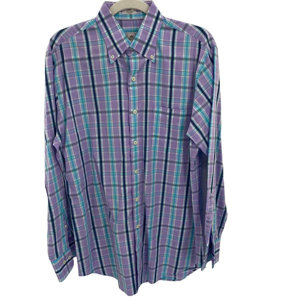 Peter Millar Button Front Seaside Finish Shirt Mens Medium Purple Blue Cotton